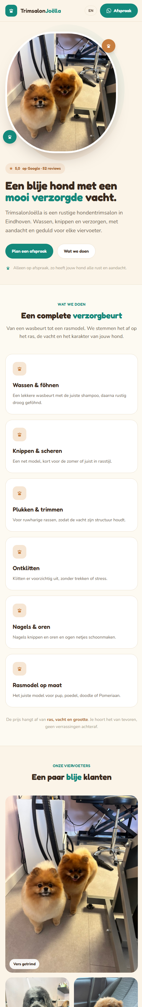 Voorbeeld van de hondentrimsalon-website